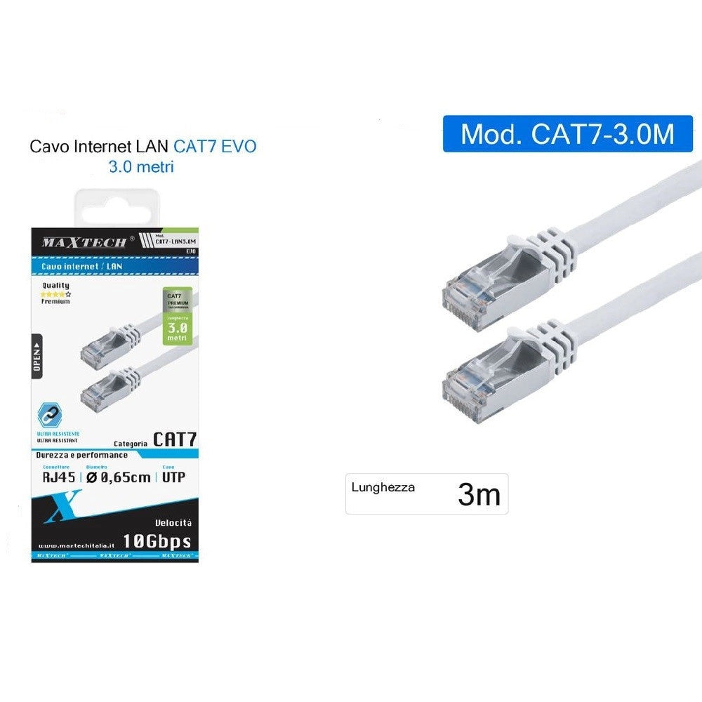 Trade Shop - Cavo Di Rete Lan Ethernet Rj45 / Cat 7 Cavetto 3 Metri Maxtech Cat7-lan3.0m -