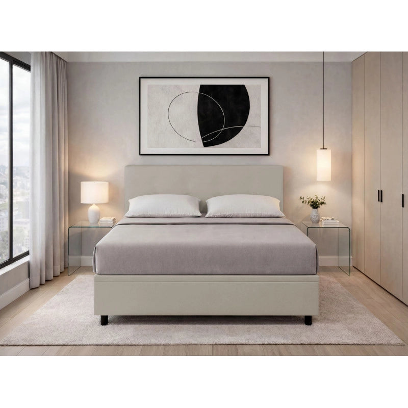 Letto imbottito Matrimoniale 180x190 cm Flat - Similpelle,Tortora,Contenitore