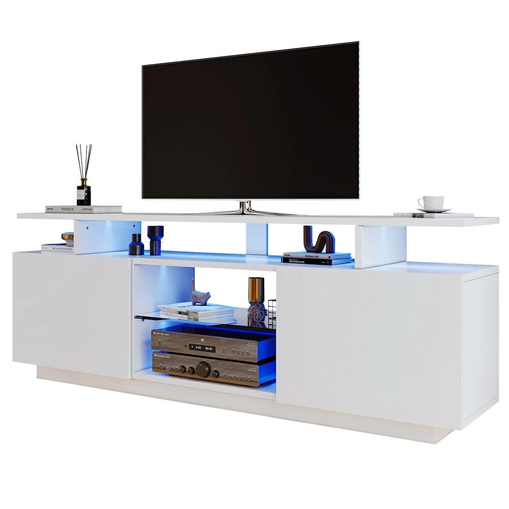 Mobile TV con LED 16 Colori e Ante a Vetro ¨C Xylo ¨C Bianco Lucido, 140 cm