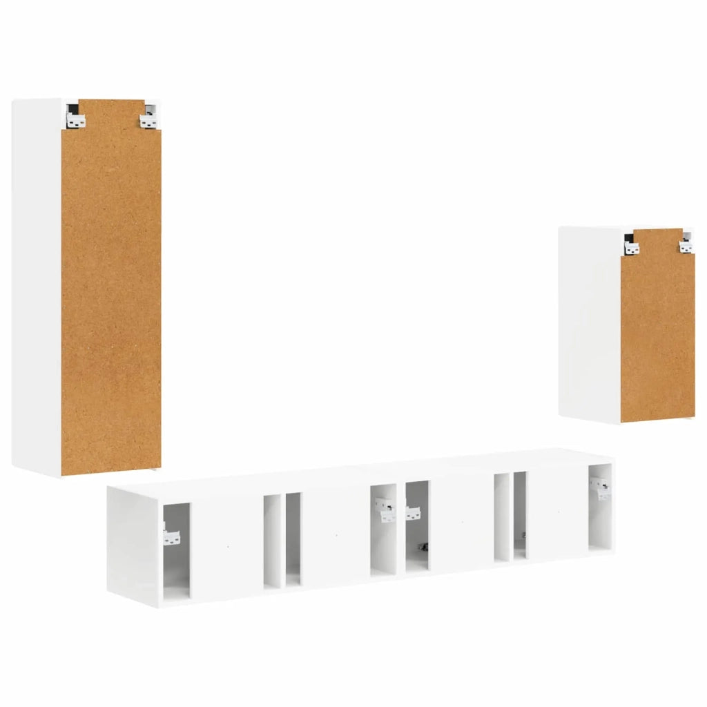 Set mobile TV Montaggio a parete 4 pcs Bianco Legno multistrato 3409006