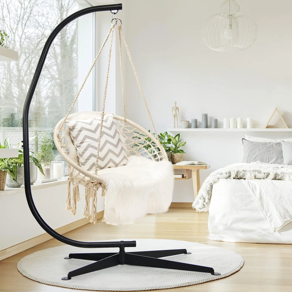 Supporto per Sedia Sospesa, Telaio Metallico Robusto per Amache/Sedia a Uovo/Sedia a Dondolo da Interno ed Esterno, con Carico di 150Kg, 111x84x207cm, Nero