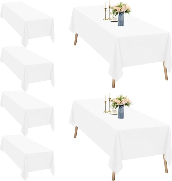 Set di 6 tovaglioli quadrati bianchi in poliestere - 153 x 320 cm - impermeabili - lavabili - grande tovagliolo per feste, matrimoni, buffet, campeggio
