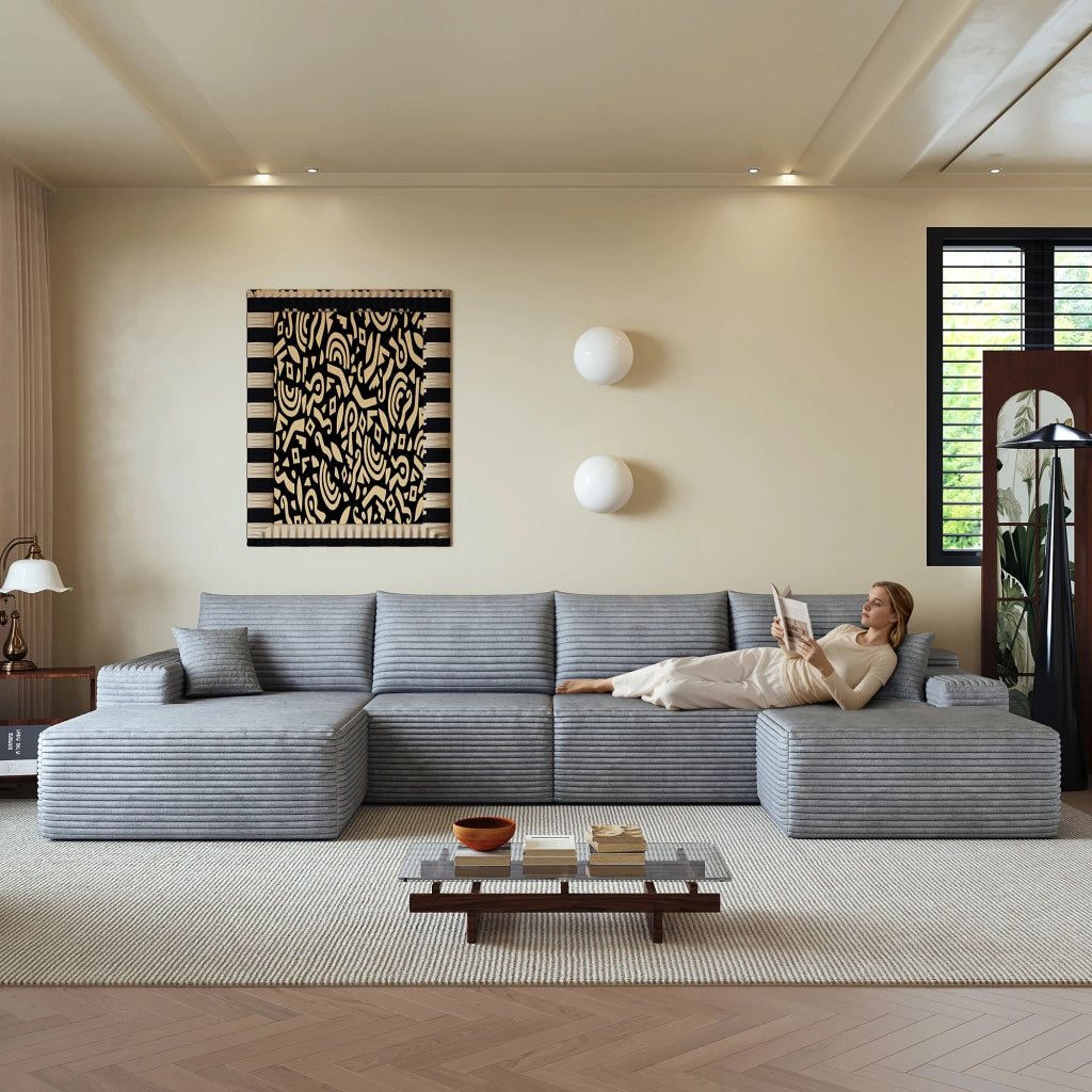 Divano angolare modulare in tessuto con seduta profonda in schiuma ad alta elasticità grigio 270 × 175 × 83 cm