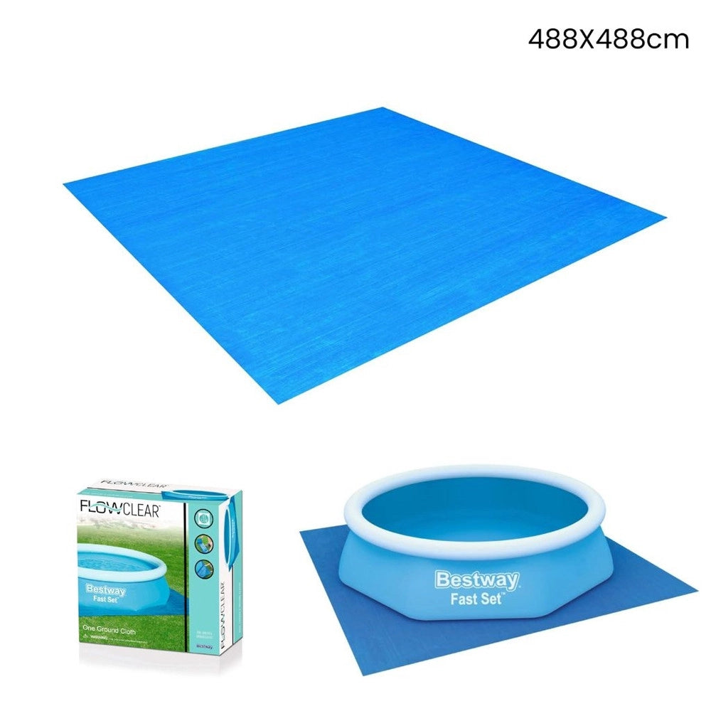 Trade Shop - Tappetino Telo Di Protezione Per Base Fondo Piscina In Pe 488 X 488 Cm Blu Quadrato 58003 -