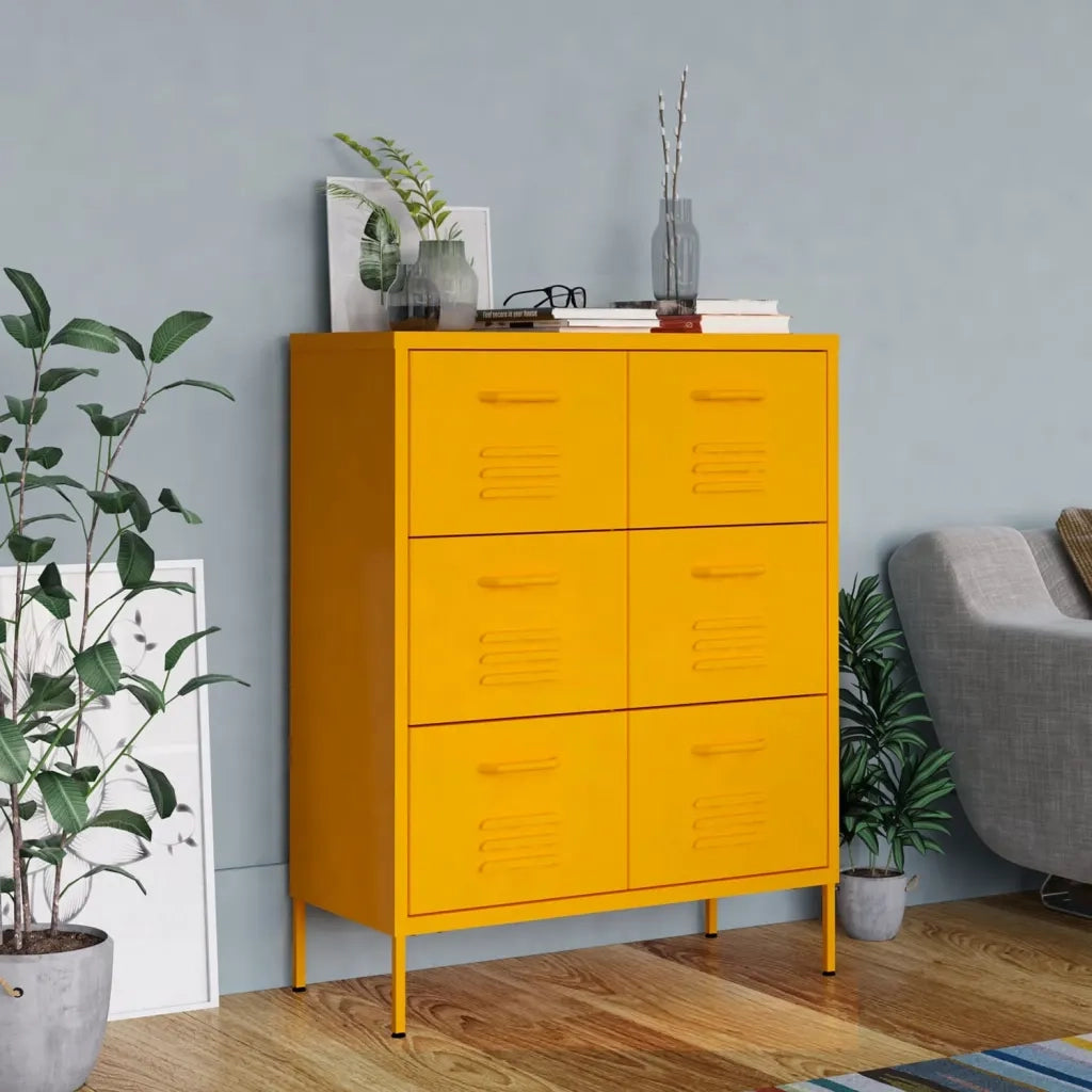 Cassettiera Giallo Senape 80x35x101,5 cm in Acciaio cod mxl 53348