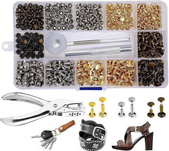 270 Set Viti in Pelle - Dimensioni - Doppia Testa - Forma a Tubo - Attrezzatura di Fissaggio - Lavorazione di Pelle DIY - Sostituzione Viti in Pelle - 3 Colori
