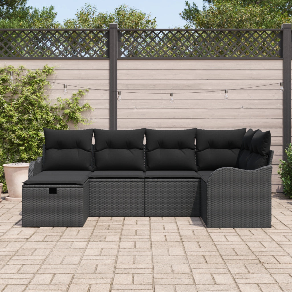 Set di divano da giardino  6 pezzi con cuscini Nero Rattan polietilene