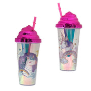 TAZZA BICCHIERE IN PLASTICA CON CANUCCIA DA 380ML BAMBINA UNICORNO ACQUA ROSA