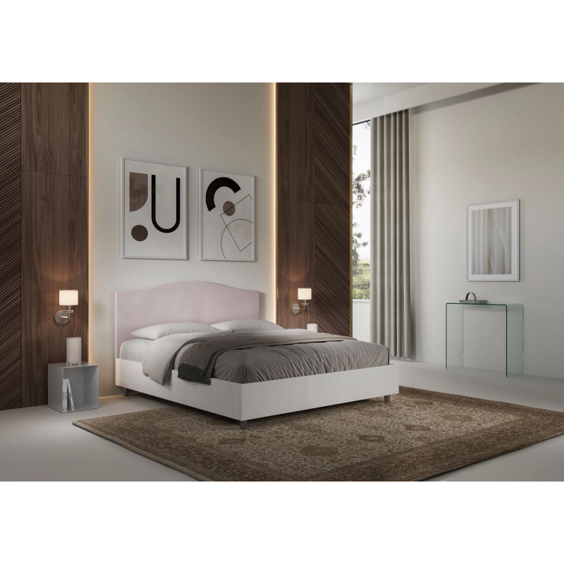 Letto Matrimoniale 160x200 cm struttura bianco frassino testata Grace - Con rete,Glicine,Microfibra