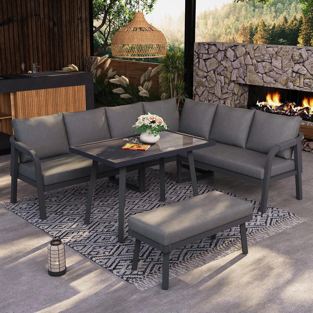 Set da giardino per 8 persone - Zephmum - Struttura in tubi d'acciaio zincato, sedute in vimini intrecciato, colore Grigio