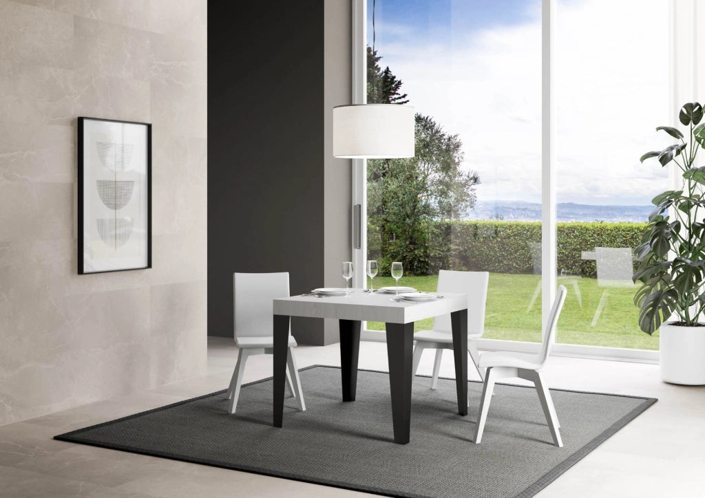 Tavolo allungabile 90x90/246 cm Flaris Premium Bianco Frassino telaio Antracite