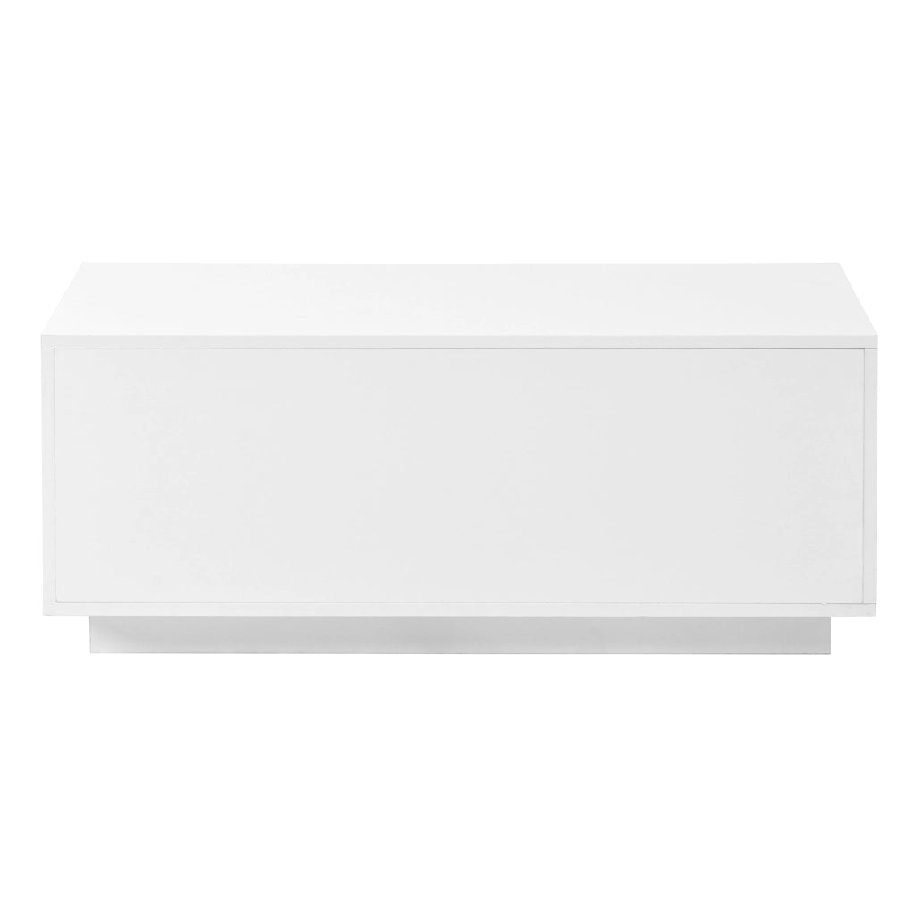 Tavolino basso moderno con 2 cassetti e frontale effetto onda per soggiorno in MDF e pannello truciolare bianco