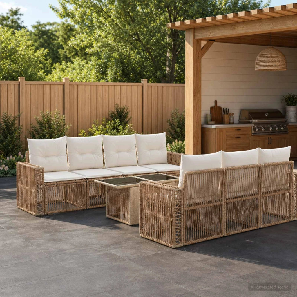 Set Divano da Giardino 8 pz Beige e Bianco Crema polyrattan 3436755
