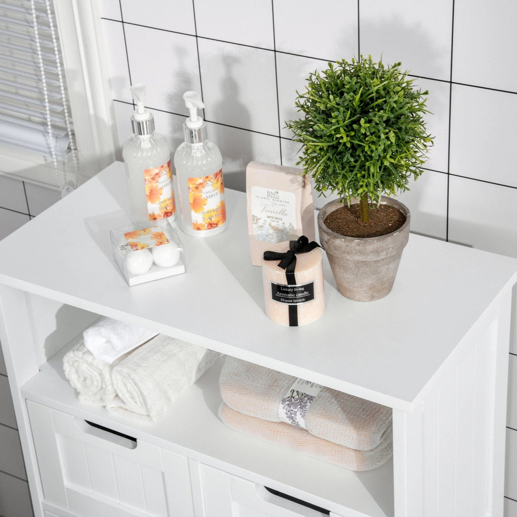 Mobiletto da Bagno 2 Ante 2 Cassetti 60x30x108,8 cm in MDF Bianco