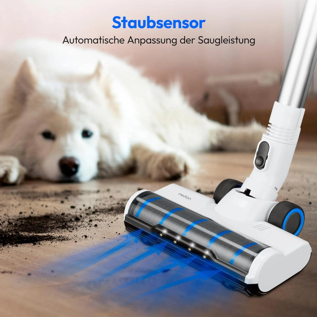 Aspirateur balai sans fil - MEDION MD11860 - 55 min - 400 W - 2,500 mAh - Blanc / Gris
