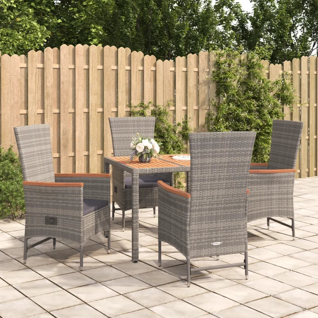 Set da Pranzo da Giardino 5 pz con Cuscini in Polyrattan Grigiocod mxl 76414