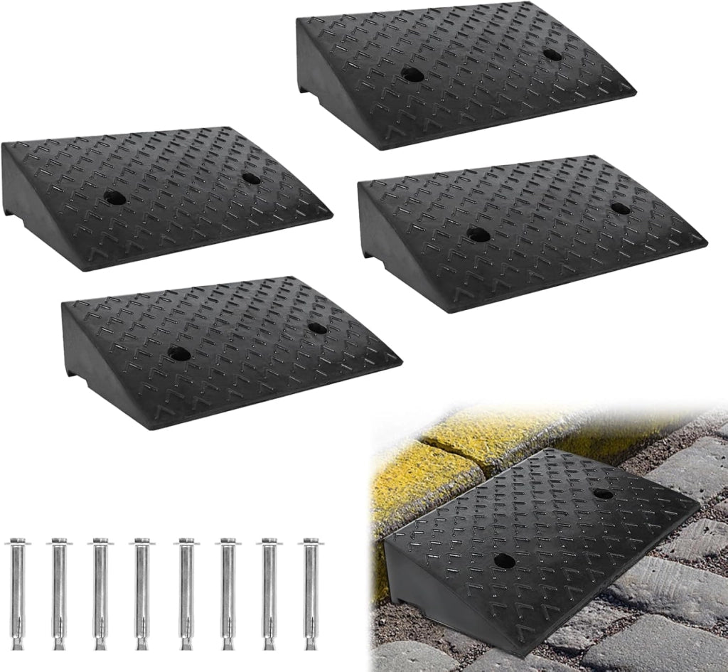 Set di 4 rampe per soglia in gomma, 10 cm, portatili, con superficie antiscivolo, per auto, sedia a rotelle