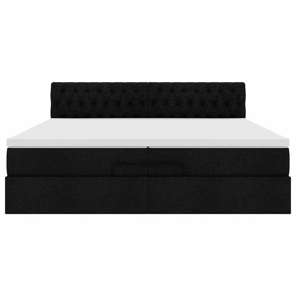 Struttura Letto Pouf con Materasso Nero 200x200 cm in Tessuto 3311569