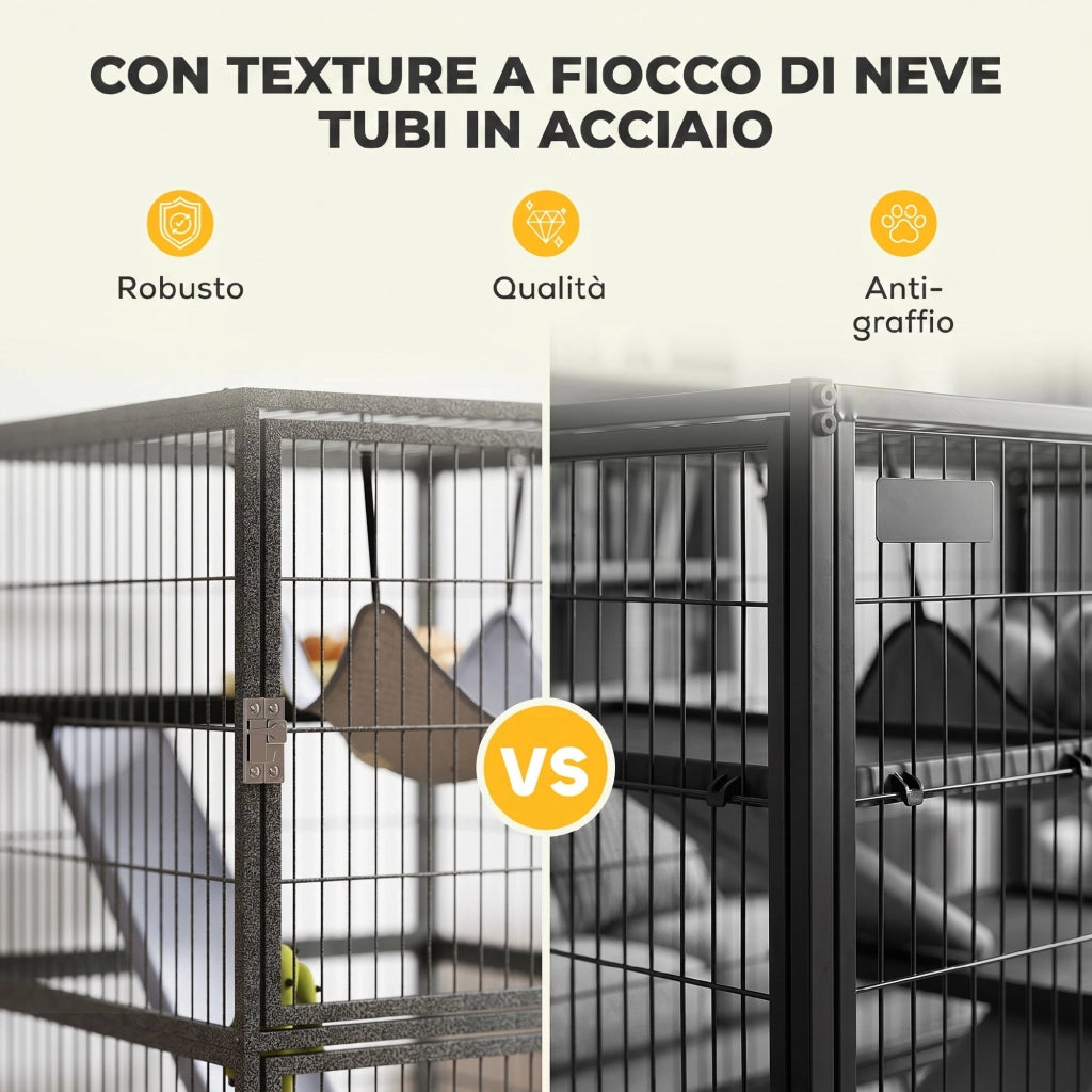 Gabbia per Piccoli Animali a Livelli con Rampe e Ruote ¨C zephmum ¨C Grigio 52x52x115 cm