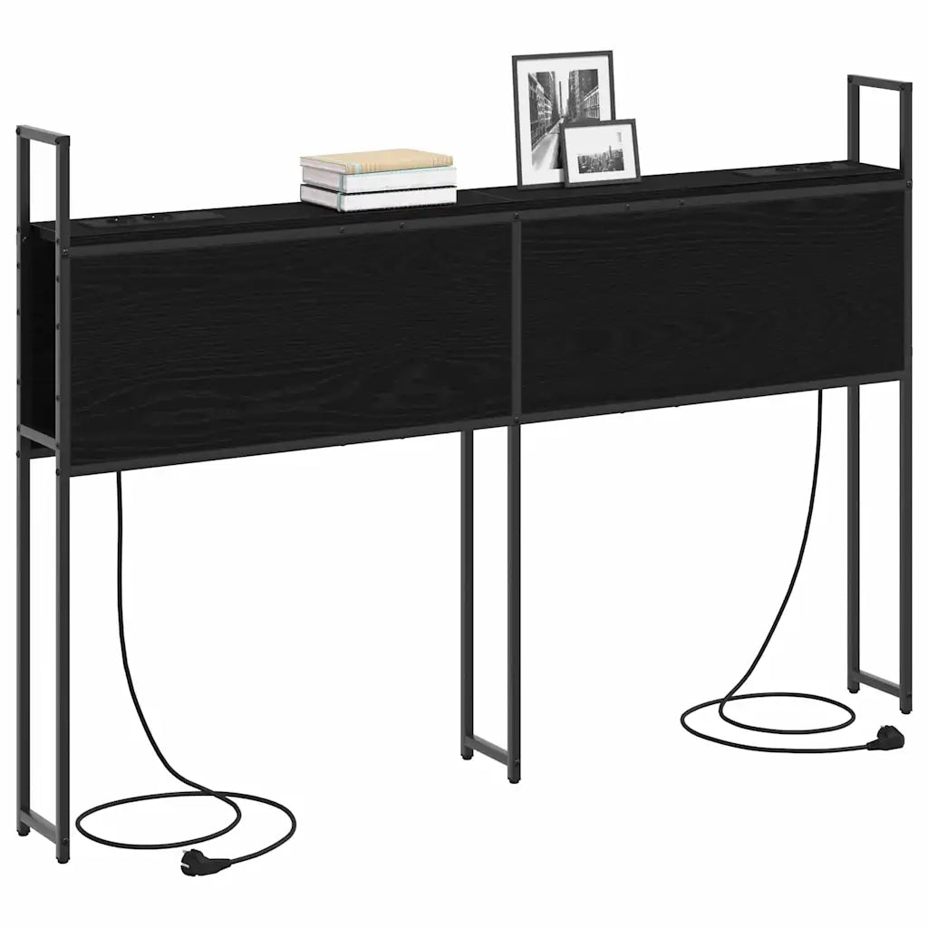 Testiera con Stazione di Carica e Storage-Testiera Multifunzionale-Testata Rovere nero 150 cm