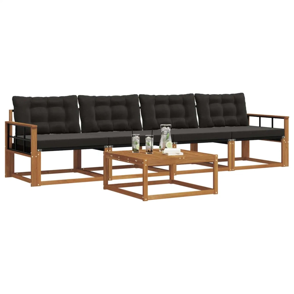 Set di divani da esterno con cuscino 5 pcs Naturale e Nero 3369175