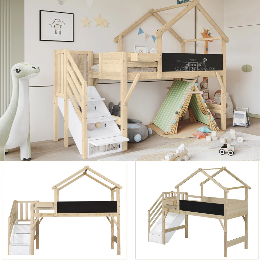 Letto a castello per bambini 90x200 cm con scala contenitore
