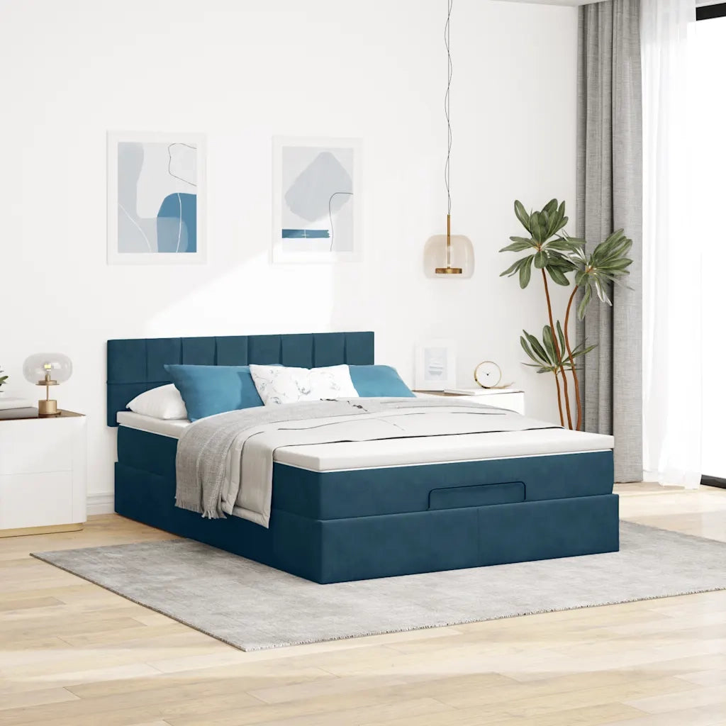 Struttura Letto Pouf con Materasso 140x190 cm in Velluto