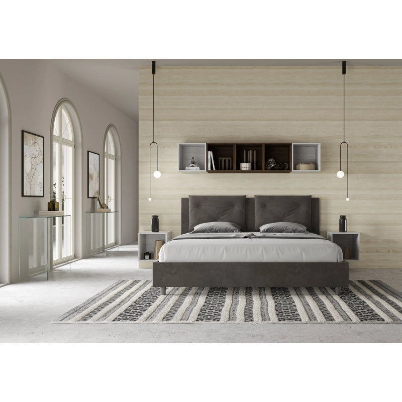 Letto imbottito Matrimoniale 190x190 cm Appia - Con rete,Microfibra,Grigio