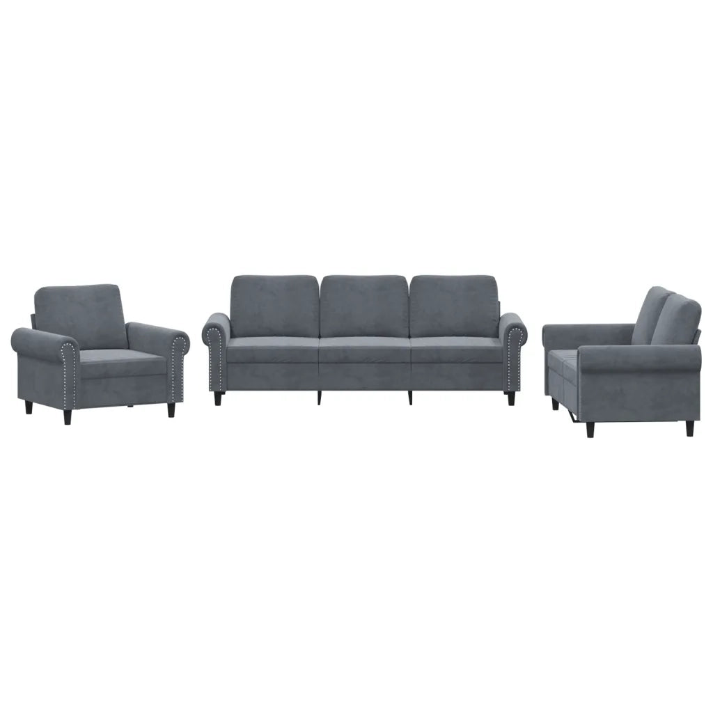 Set di Divani 3 pz con Cuscini Grigio Scuro in Velluto 3202171