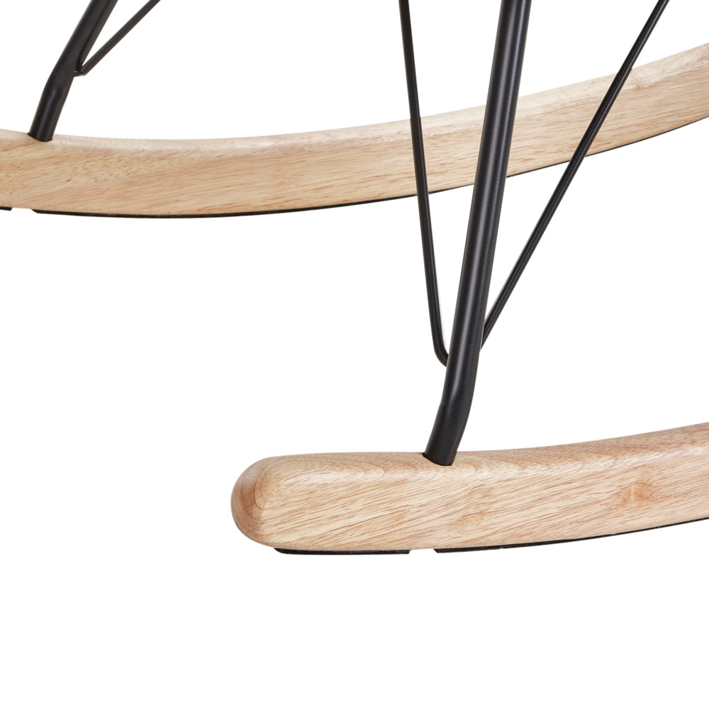 Sedia a dondolo in tessuto bianco sporco gambe in legno e metallo pattini design moderno soggiorno