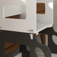 Scala Montessori 4 in 1 per Bambini con 2 Lavagne e Set Tavolo e Sedia, in Legno, 58x46x92 cm, Bianco