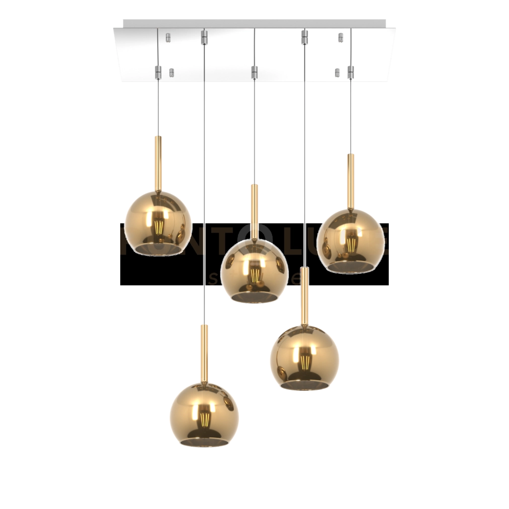 SOSP. CROMO RETTANGOLARE 5 LUCI VETRI TUTTI PICCOLO ORO 1155CR-S5 RP-OR