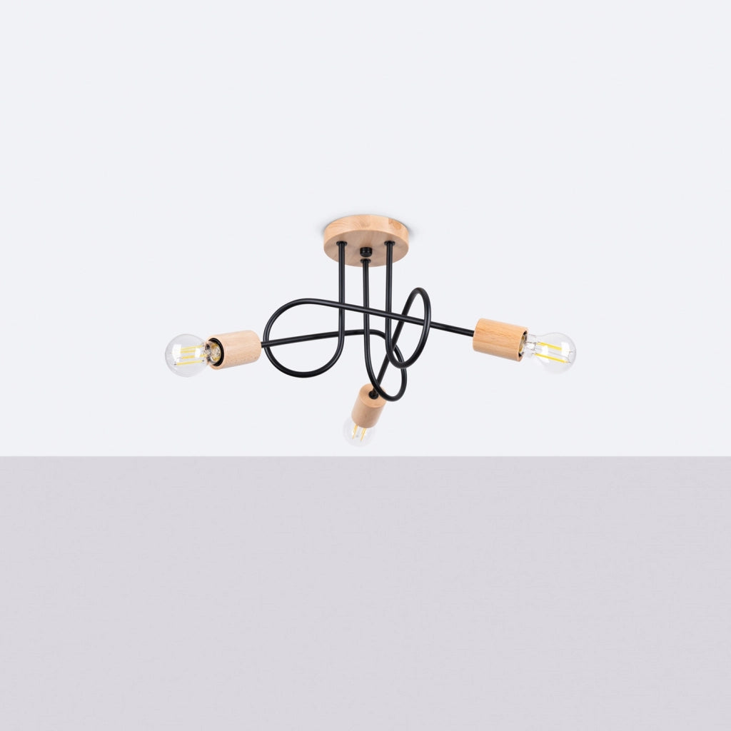 Plafoniera loft anello BRAZZA Pure Lume nera legno 3xE27