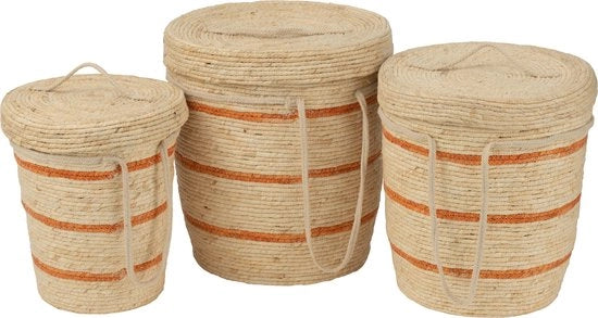 Set di tessuto con strisce e coperchio naturale/arancione da 3 pezzi