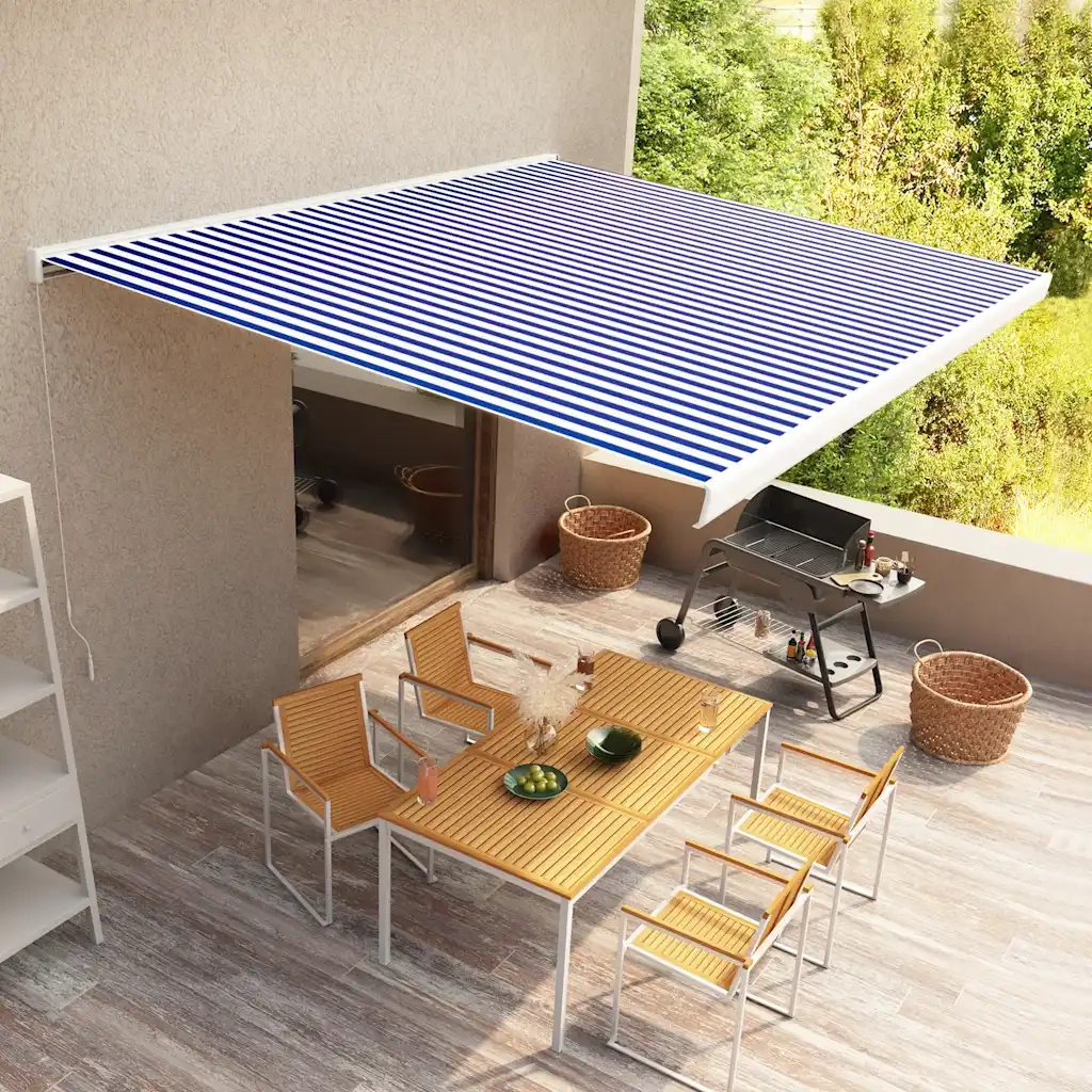 Tenda a Cassonetto Manuale 400x300 cm Blu e Bianca 3052674