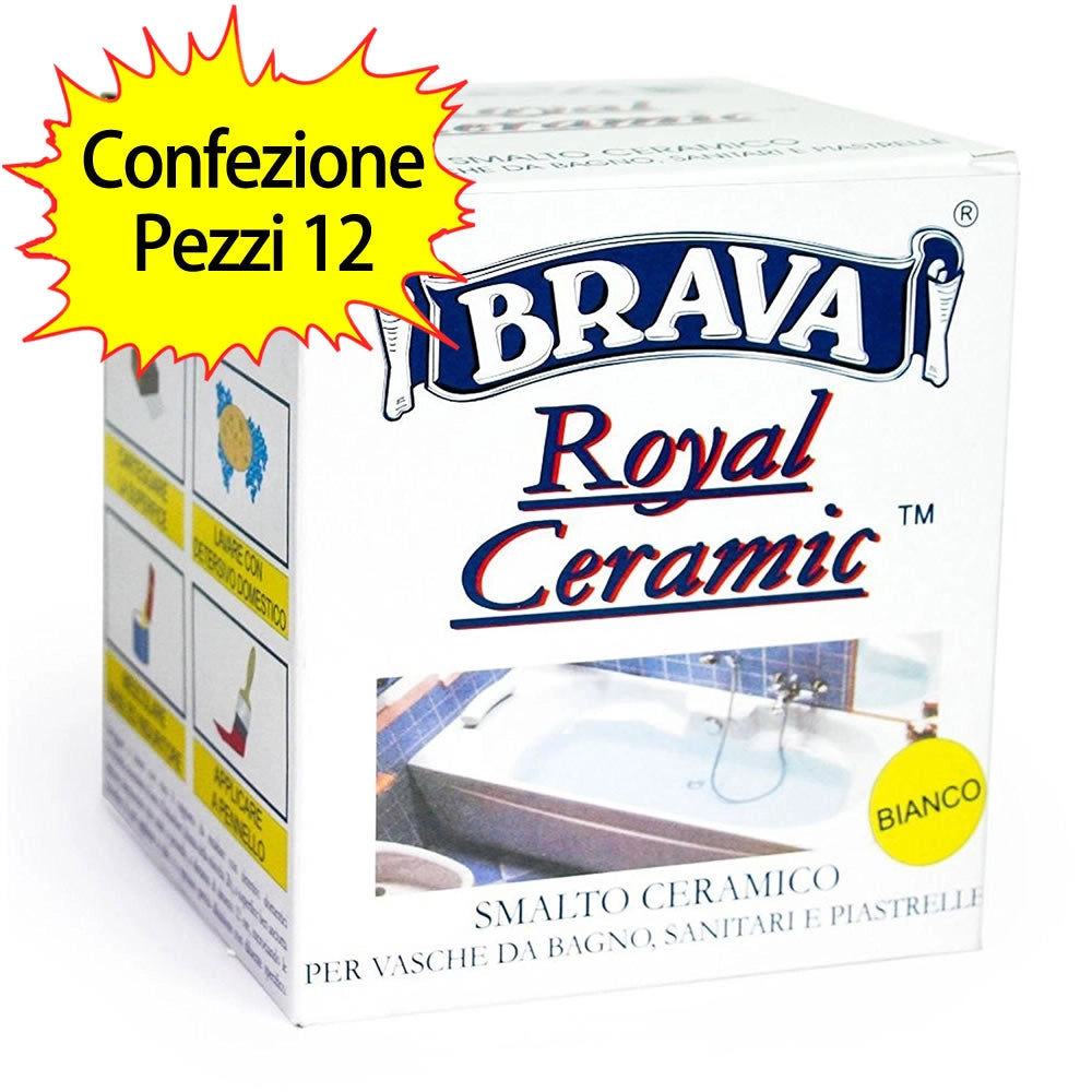Smalto ceramico bicomponenete bianco pezzi 12 royal ceramic brava litri 0,375 confezione pezzi 12