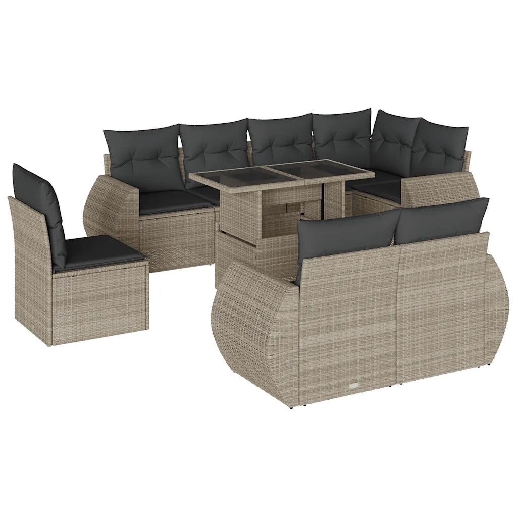 vidaXL Set Divano da Giardino 9pz con Cuscini Grigio Chiaro Polyrattan