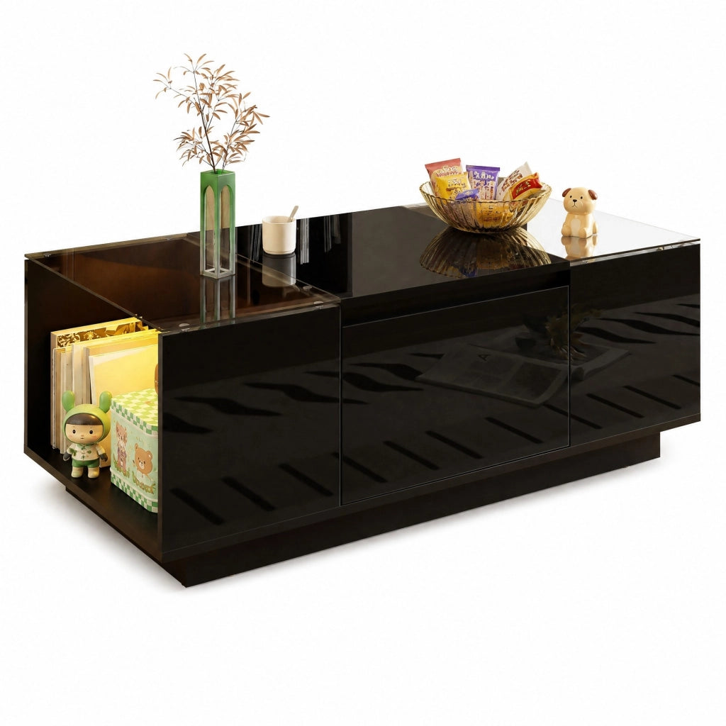 Tavolino da caffè moderno 105 x 50 x 35 cm in truciolare nero con LED e 2 cassetti