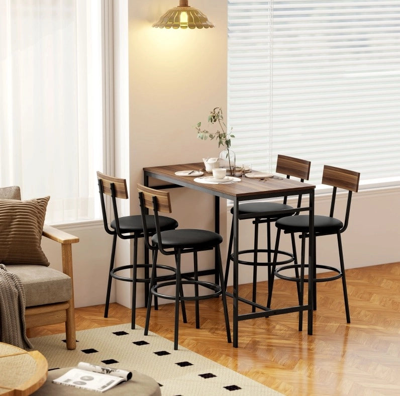 Set tavolo bar con 4 sgabelli salvaspazio stile industriale
