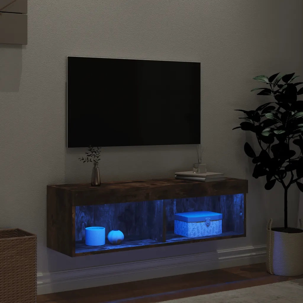 Mobile Porta TV con Luci LED-Credenza per TV Rovere Fumo 100x30x30 cm