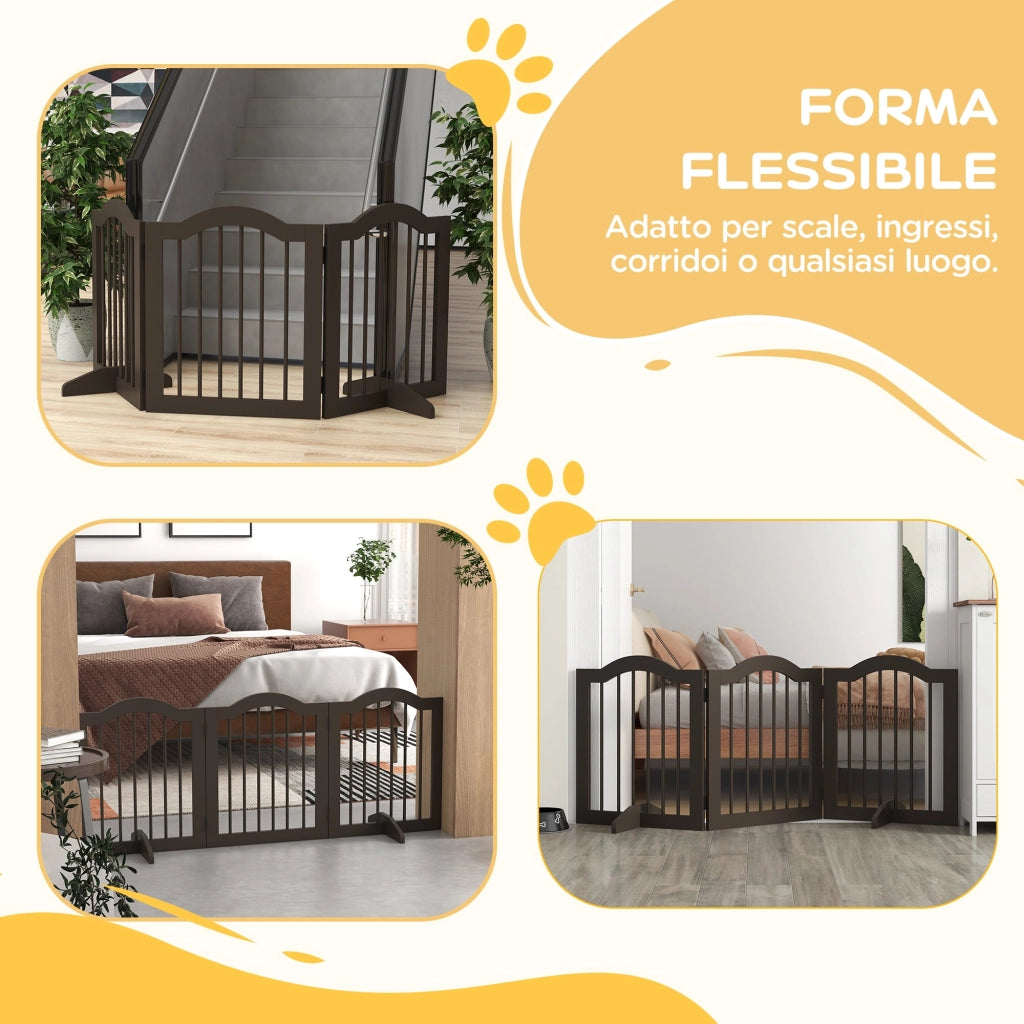 Cancelletto per Cani Pieghevole a 3 Sezioni 154,5x29,5x61 cm in Legno Caffè