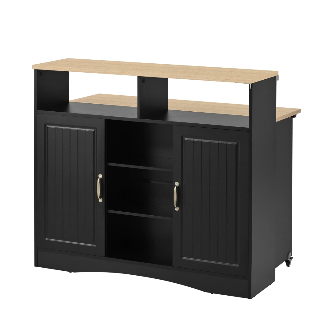 Isola Cucina con Ruote e Piano Allungabile ¨C MINIMAL ¨C Nero, con Sedie e Contenitore