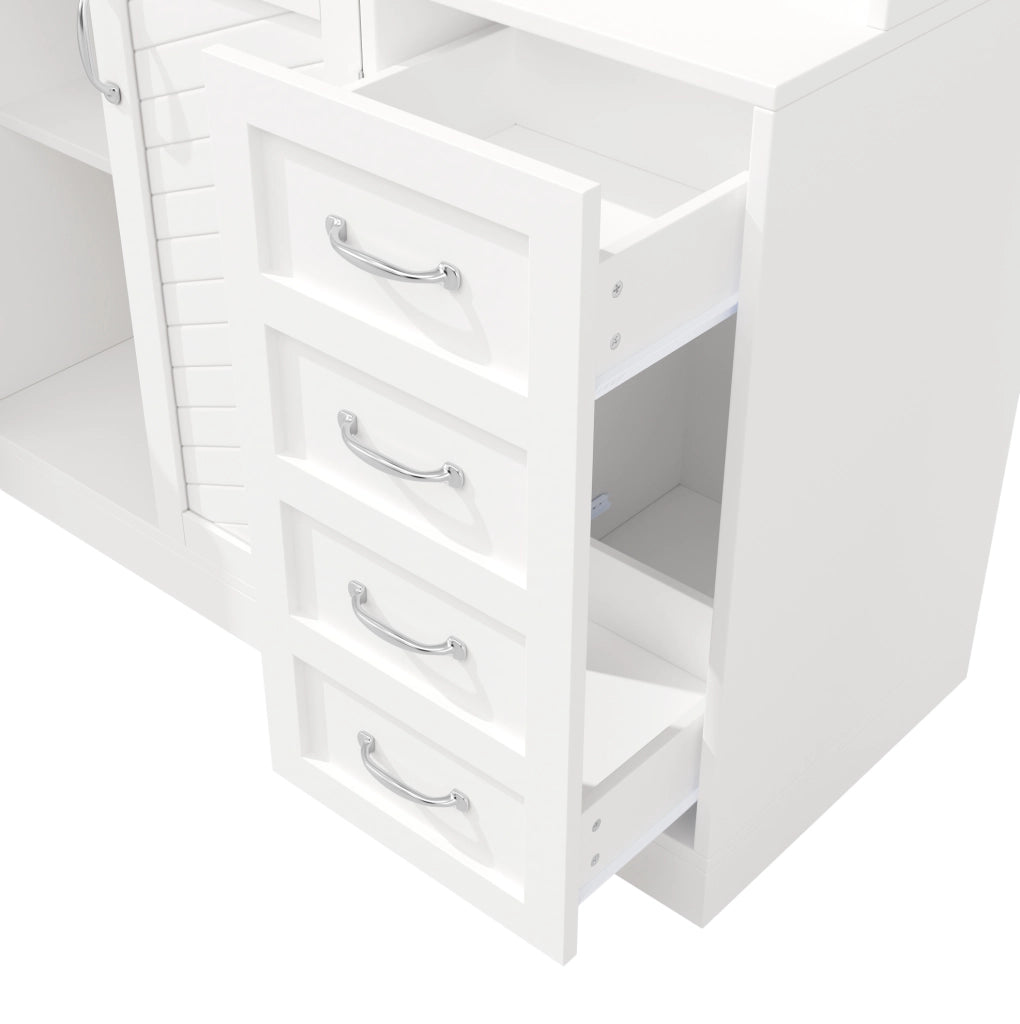 Credenza alta 120x40x188 cm bianca con LED, 4 ante e 2 cassetti