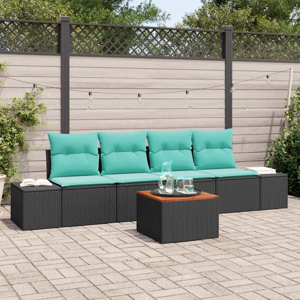 Set Divano da Giardino 5 pz Nero polyrattan 3347893