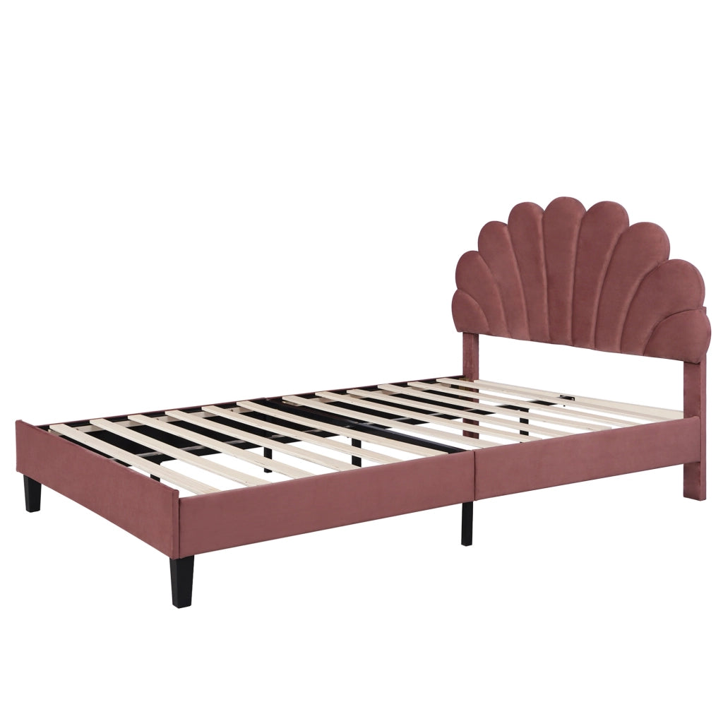 Letto matrimoniale 140x200 cm; testiera imbottita in velluto rosso fagiolo (Senza materasso)