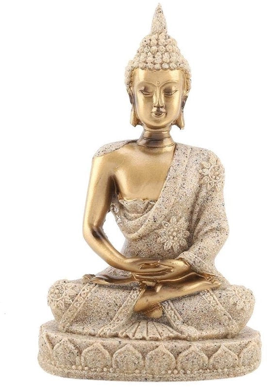 Scultura di Buddha in pietra arenaria e resina - Decorazione - Meditazione - Regalo - Resistente al gelo - Arte scultorea