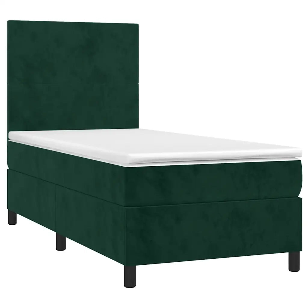 Letto a Molle con Materasso e LED Verde Scuro 90x200cm Velluto 3135984