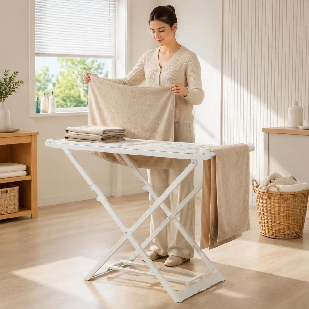 Foldable Clothes Drying Rack, White Plastic