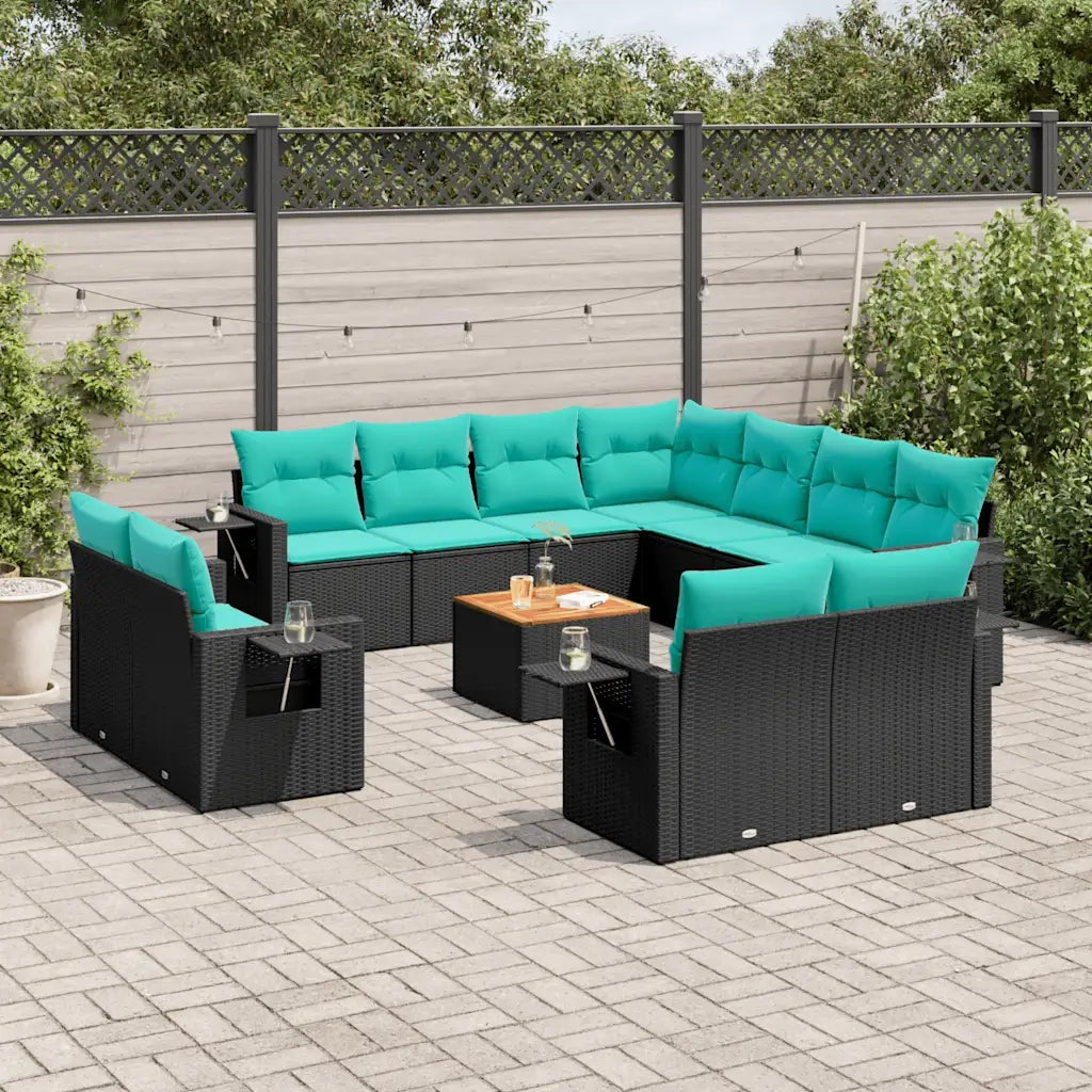 Set Divani da Giardino 12 pz con Cuscini Nero in Polyrattan 3224825