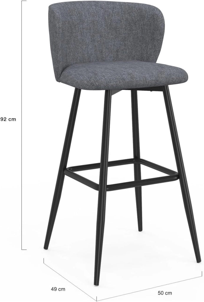 Set di 4 sgabelli da bar OMBLINE con seduta in tessuto grigio scuro e gambe in metallo nero